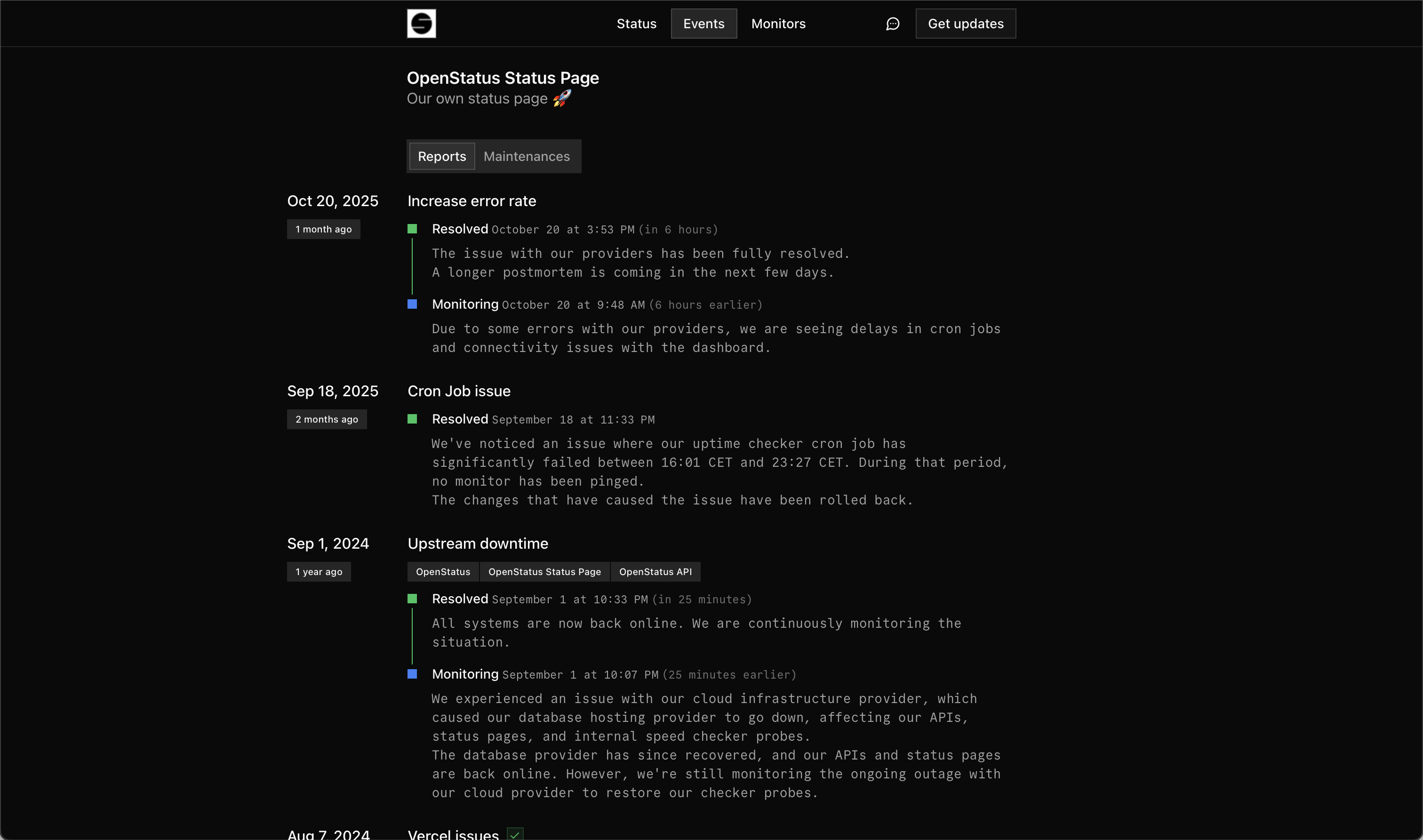 status page events list