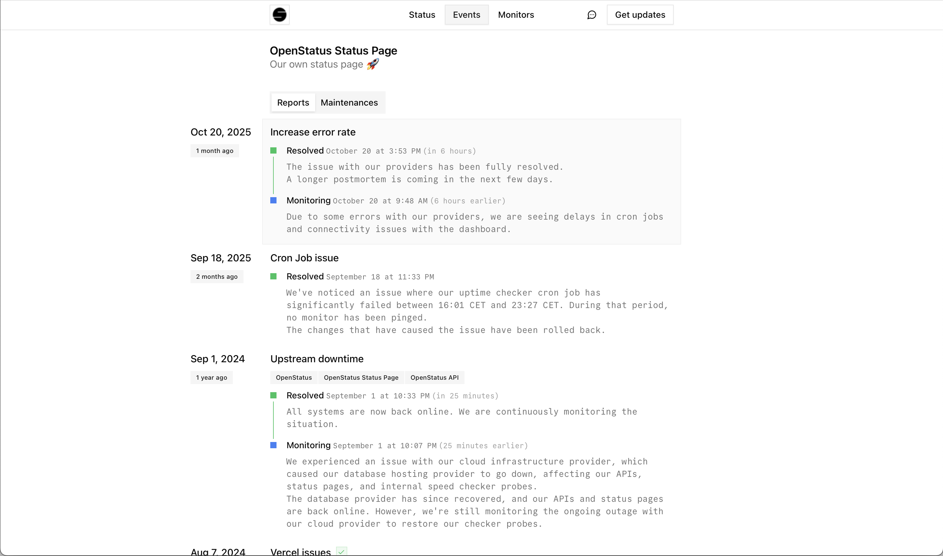 status page events list